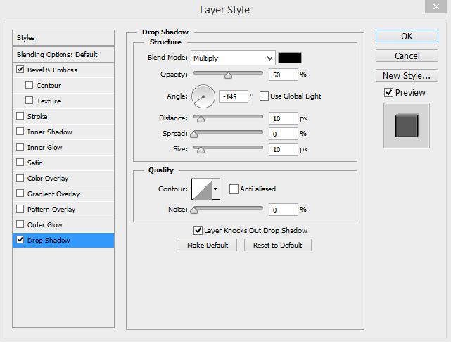 Drop Shadow settings