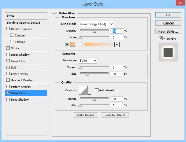 Outer Glow settings - Rocket Plane Design