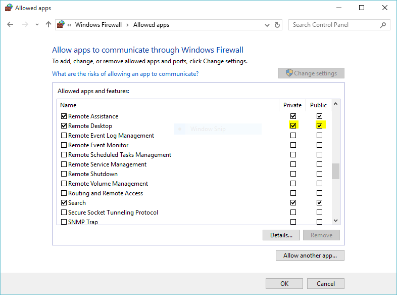 Allow Remote Desktop from Windows 10 Firewall