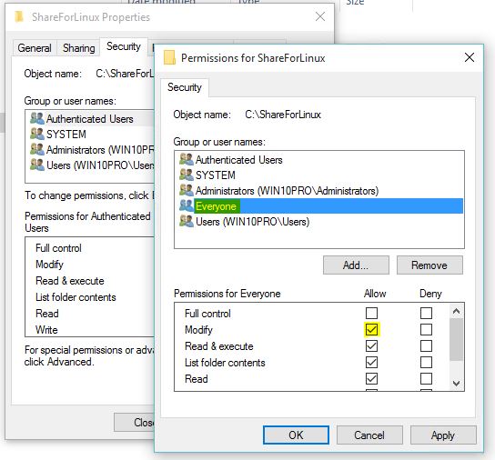 Assign NTFS Permission to Shared Folder on Windows 10