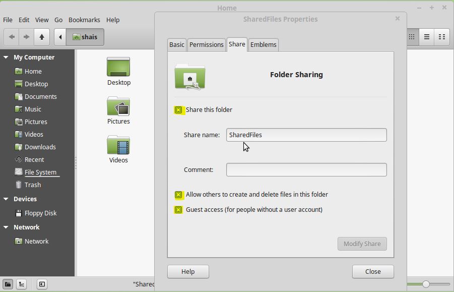 Share Files via Linux Mint to Windows 10