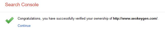 Congratulations you have successfully verified ownership your website