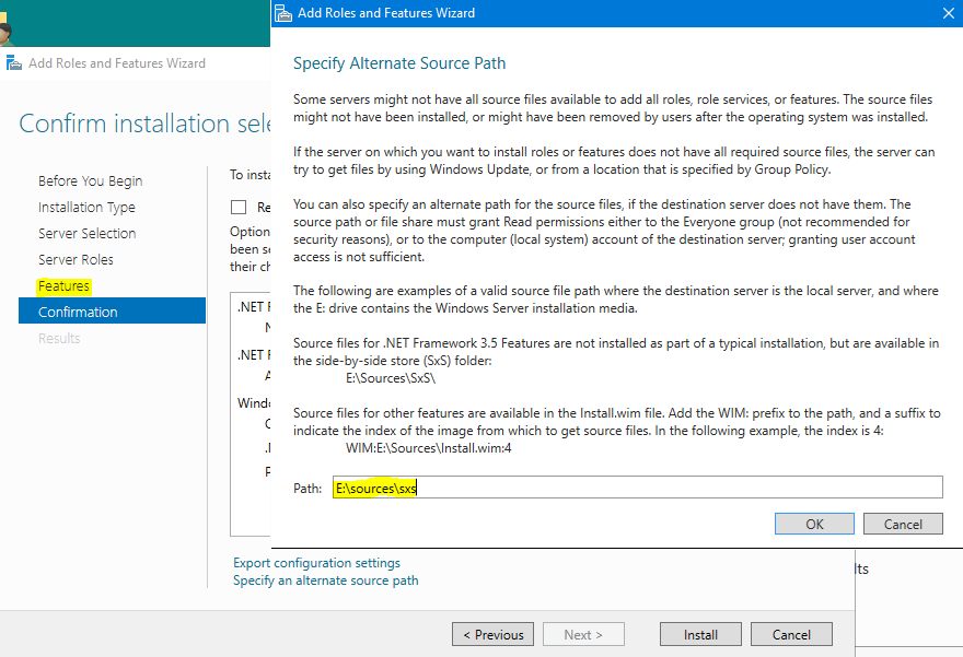Install .NET Framework 3.5 on Windows Server 2016 - Technig