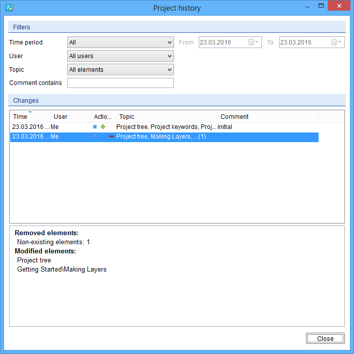 Projects History - Efficient User Manuals Creation
