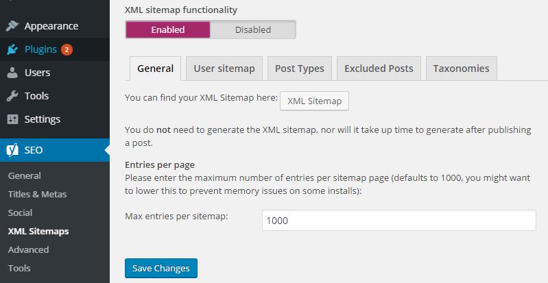 XML Sitemap Functionality