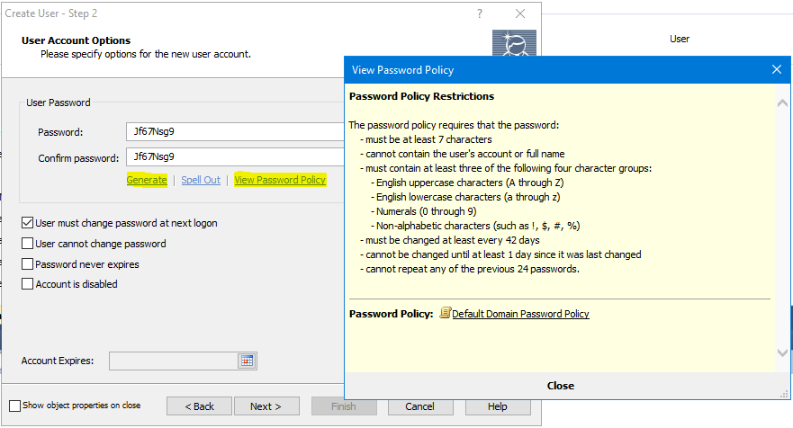 AD User Account Password Settings