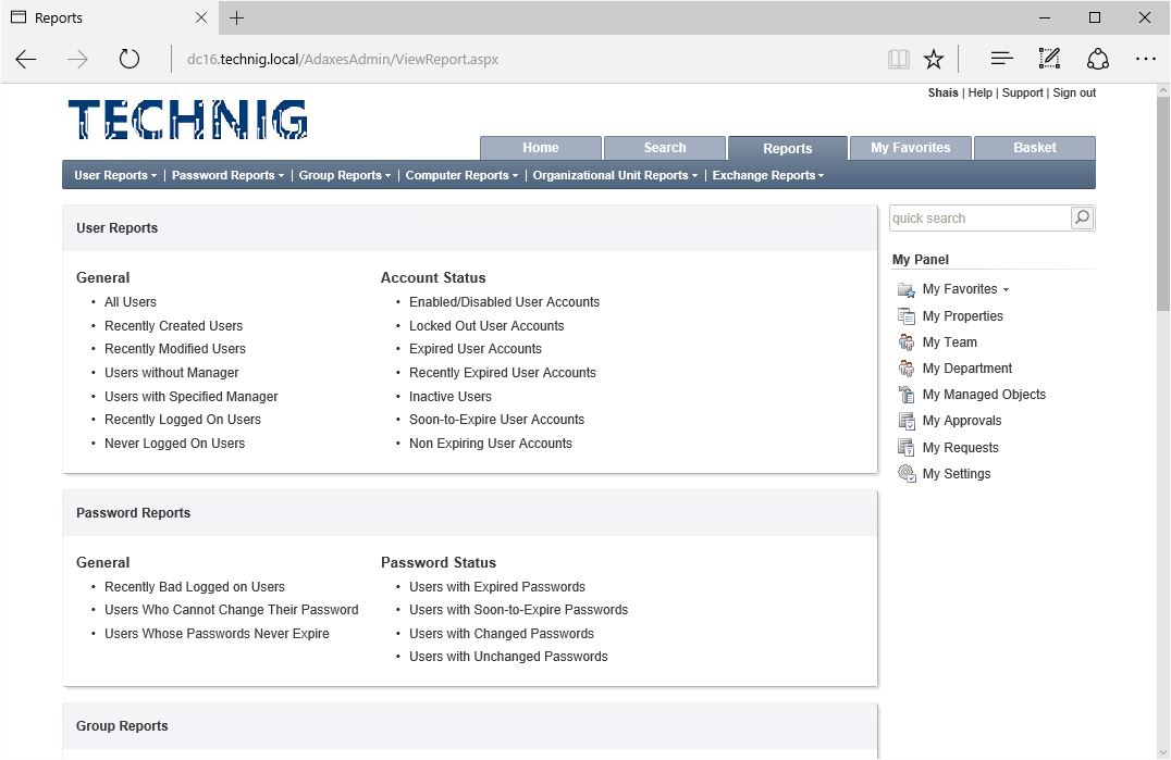 Adaxes Web Interfaces for Administrators - Active Directory Reports