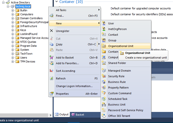 Create Active Directory OU Object
