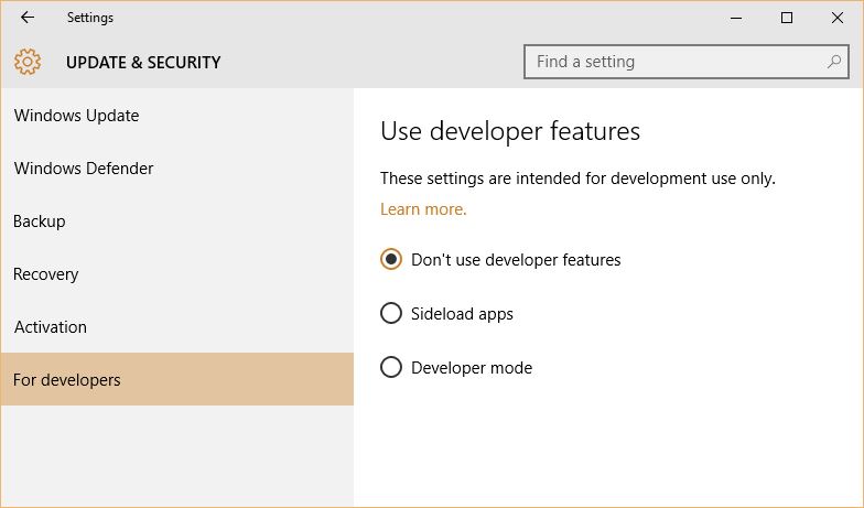 Enable Windows 10 Developer Mode - Technig