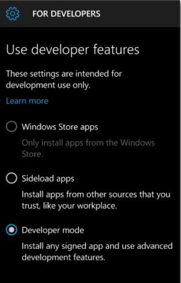 Enable Windows 10 Developer Mode for Mobile Devices