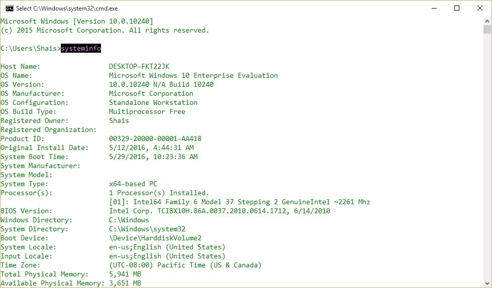 Find Windows 10 System Information with Command Line