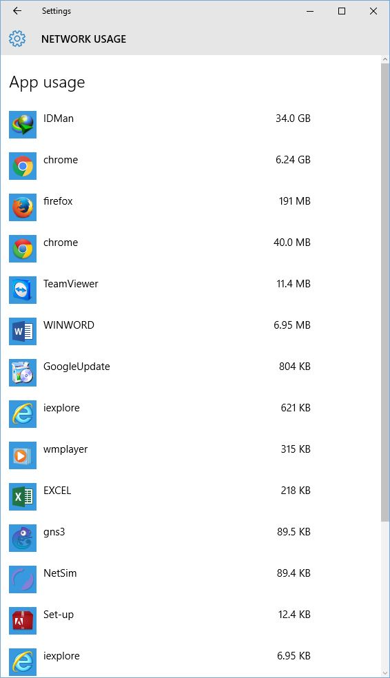 Windows 10 Apps - Monitoring Network Data Usage