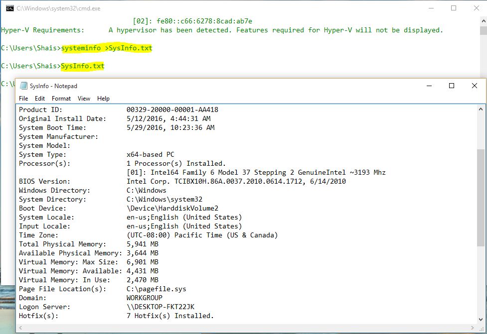 Windows 10 System Information Report with Command Line