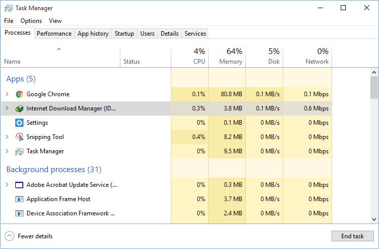 Windows 10 Task Manager - Monitoring Network Data Usage