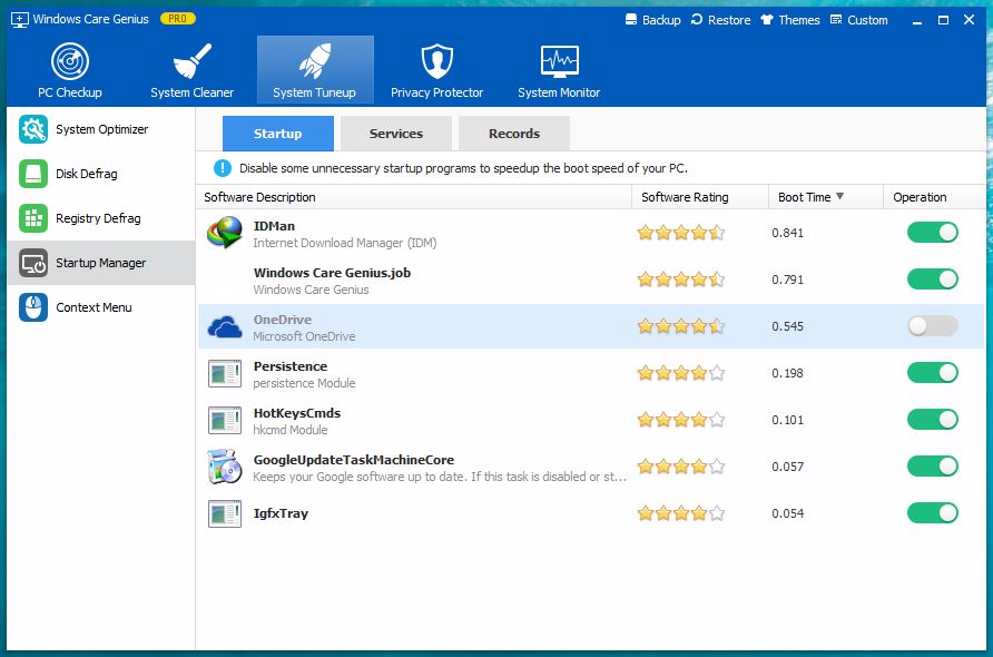 Windows Care Genius Startup Manager