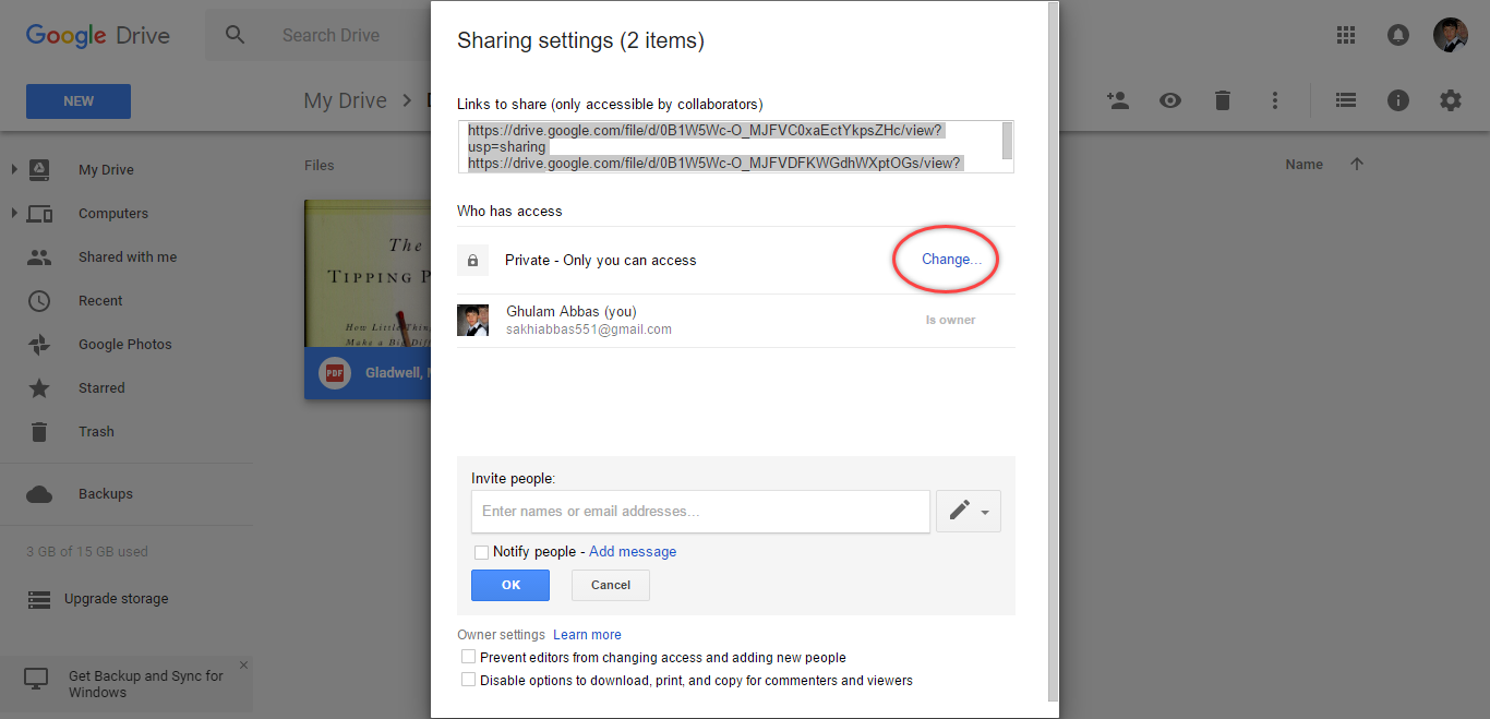 Changing the Access Mode - Share File using Google Drive - Technig