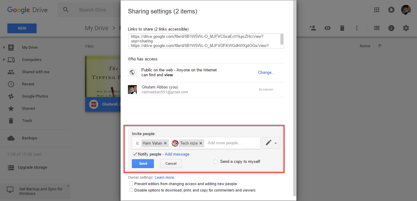 Google Drive Invite People for Shared Files