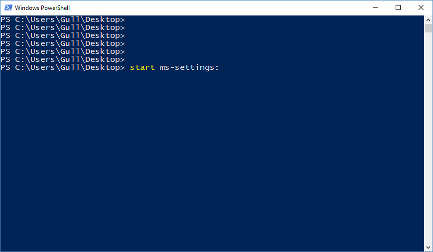 12 ways to open settings App in windows 10- Using Power Shell