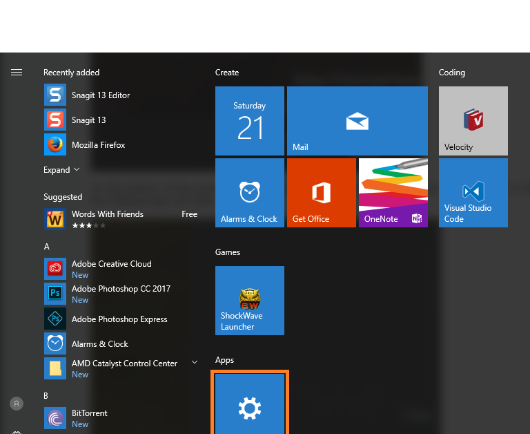 12 ways to open settings App in windows 10- Using Start Menu