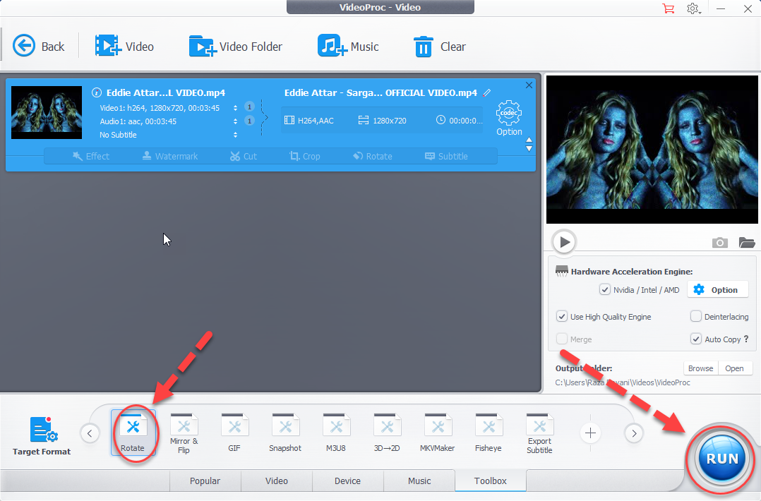 VideoProc Rotate Settings