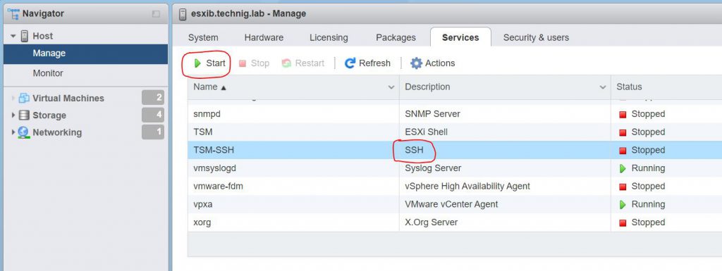 Enable SSH on ESXi Host - Technig