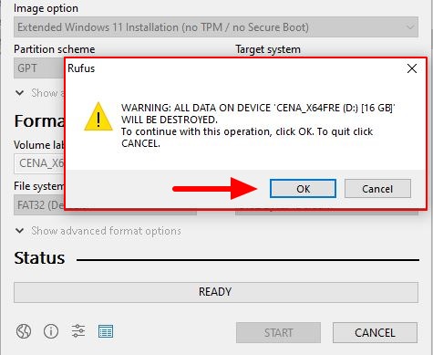 Bypass Windows 11 requirements using Rufus | Rufus Warning Message