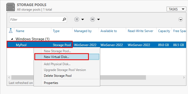 Creating Virtual Disk from Storage Pool | New Virtual Disk