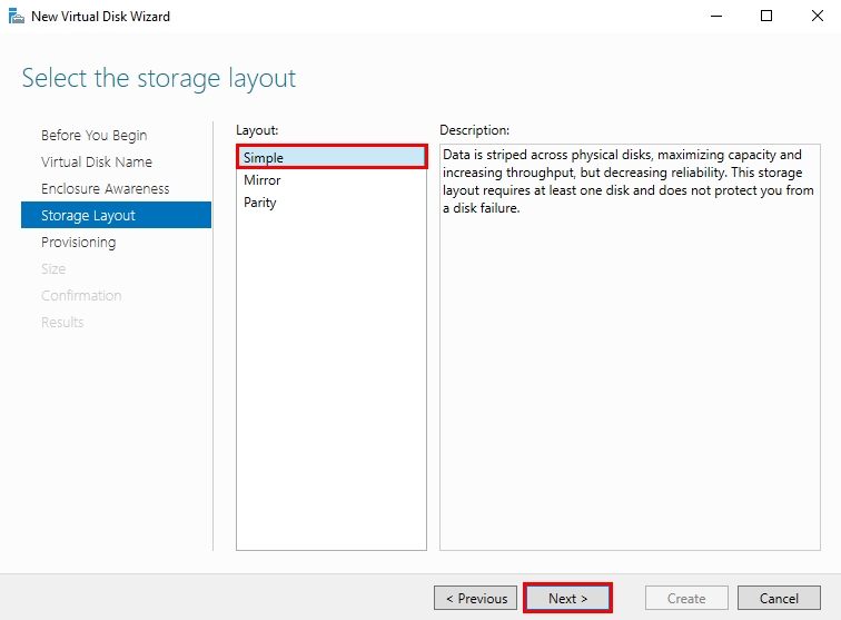 Creating Virtual Disk from Storage Pool | Selecting the Storage Layout