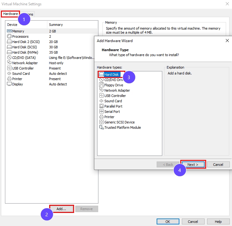 Adding a virtual disk on Window Server 2022 VMware virtual machine