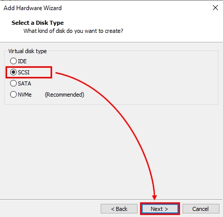 Adding a virtual disk on Window Server 2022 VMware virtual machine