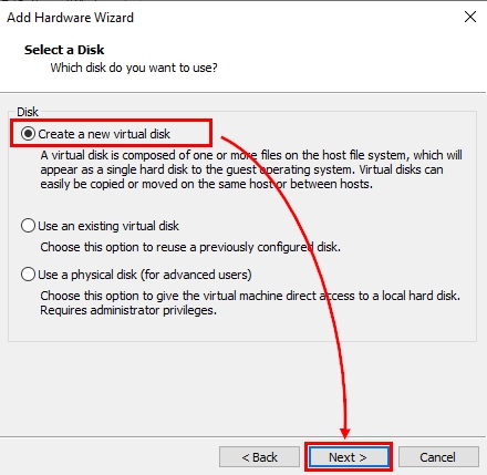 Adding a virtual disk on Window Server 2022 VMware virtual machine