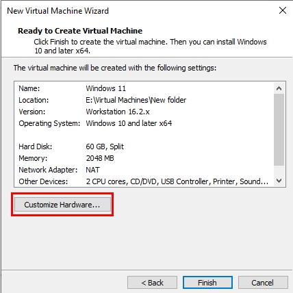 Creating new Windows 11 virtual machine on VMWare