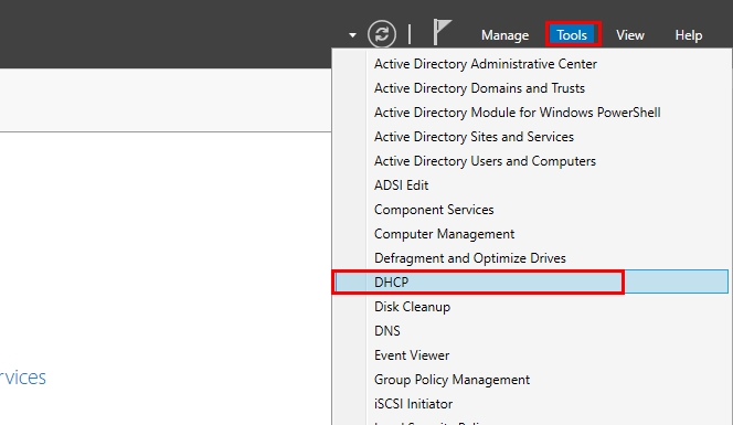 Opening DHCP from the Tools from the Server Manager on Server 2022