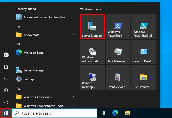 Opening Server Manager in Windows Server 2022