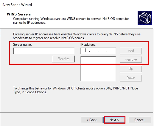 Adding WINS Server in a DCHP scope