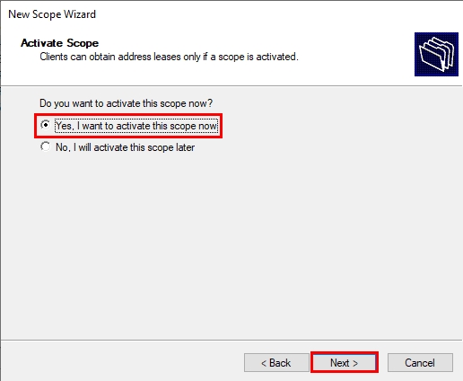 Activating the DHCP Scope