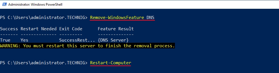 Uninstalling DNS Using Windows PowerShell Command