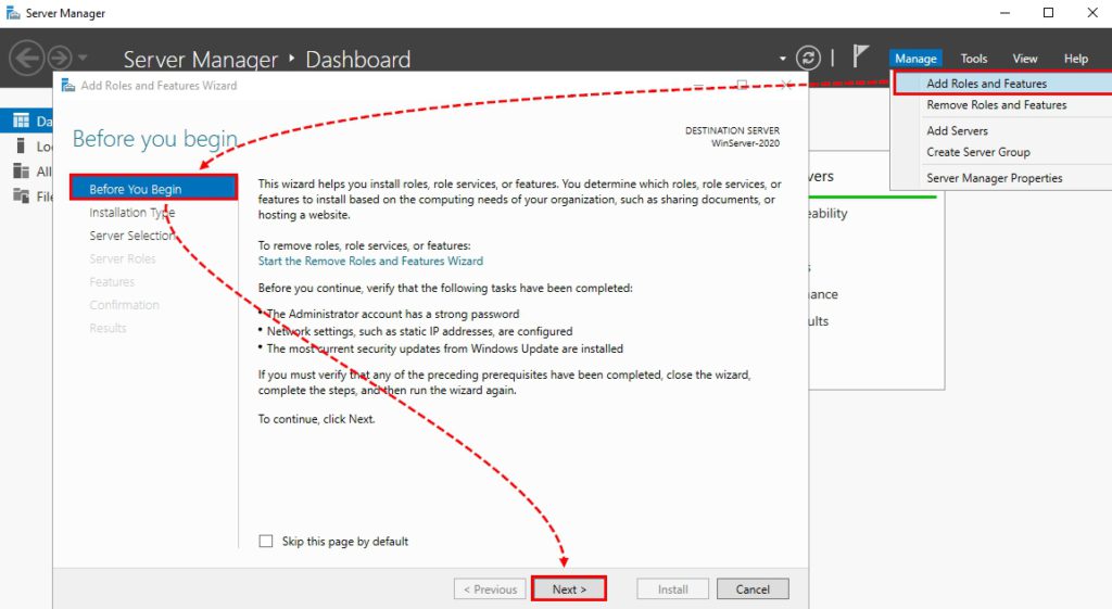 Add roles in Windows Server 2022 using Server Manager