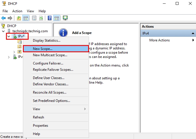 Creating New IPv4 DHCP Scope from DHCP console 