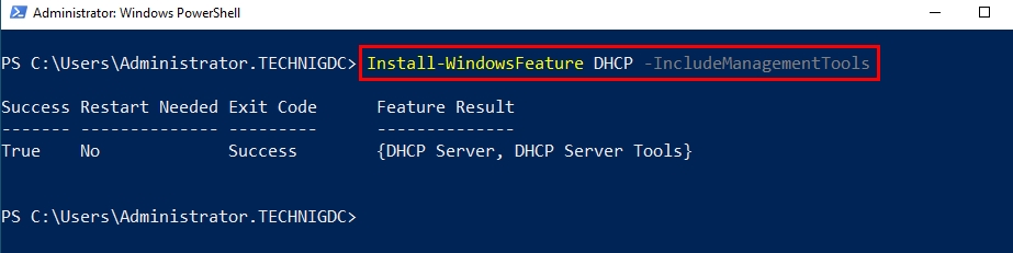 DHCP Installation Windows PowerShell Command