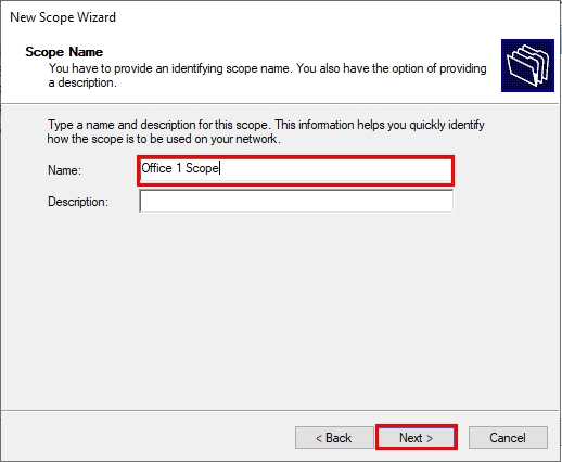 Naming the New DHCP scope