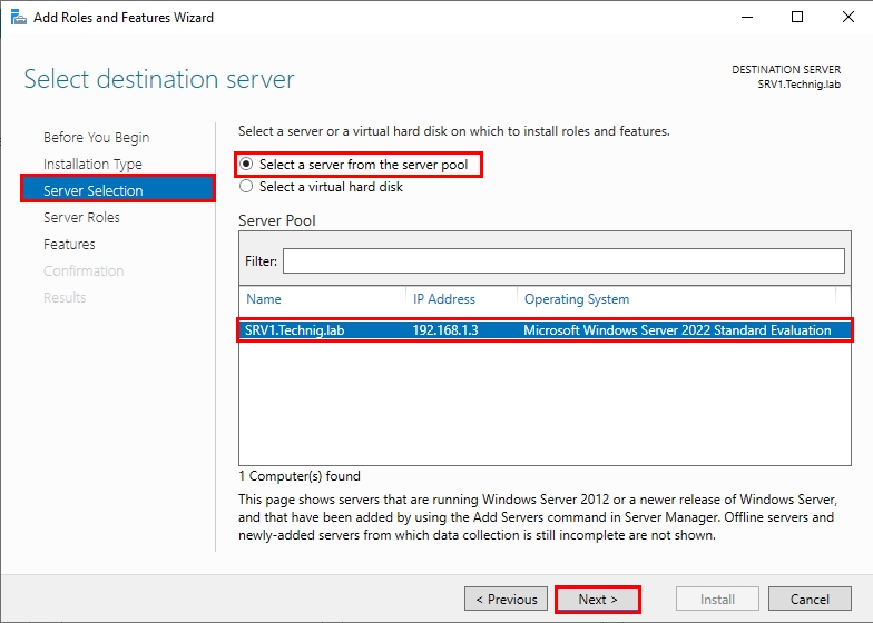 Selecting the Server to Install the DNS Service on it