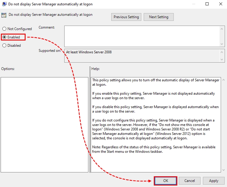 Configuring the setting for Server Manager Auto-launch in Group Policy