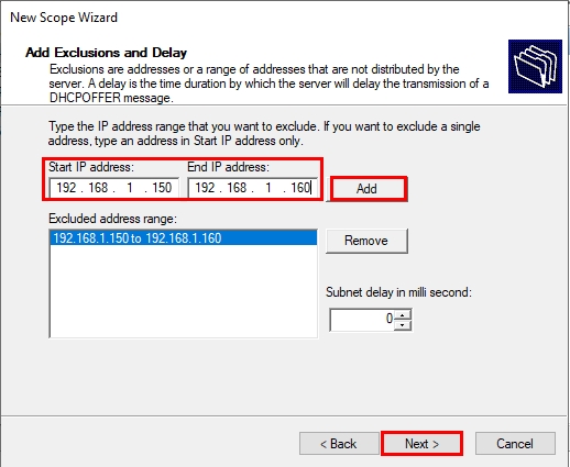 Adding Exclusion Range for a New DHCP Scope