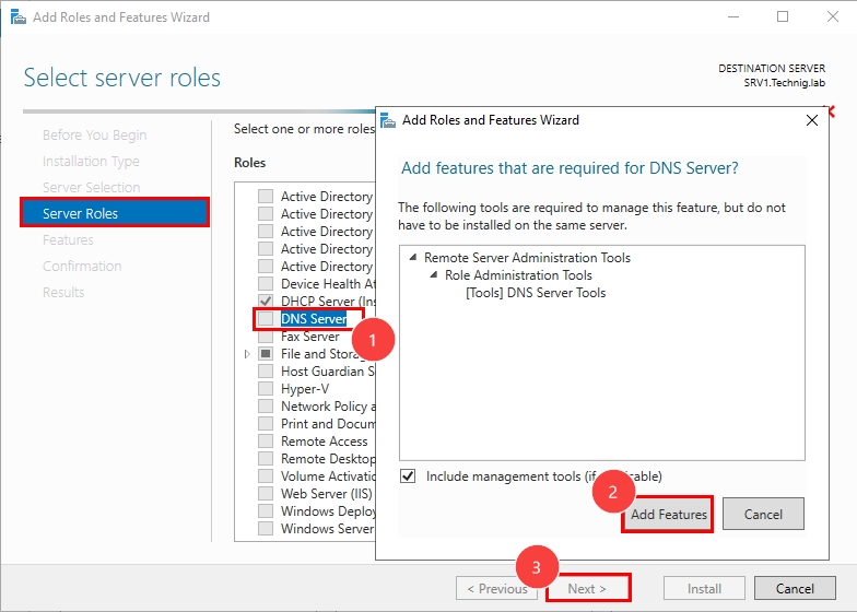 Selecting DNS Role to Install