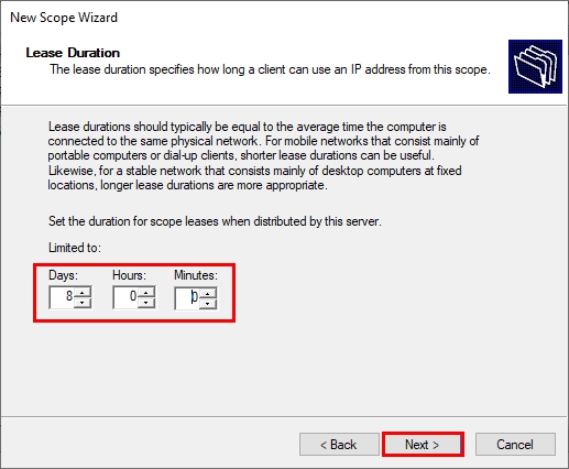 Specifying the Lease Duration for a DHCP Scope