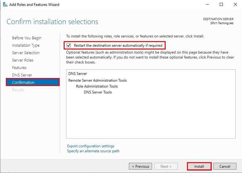 Confirming DNS Role Installation on Server