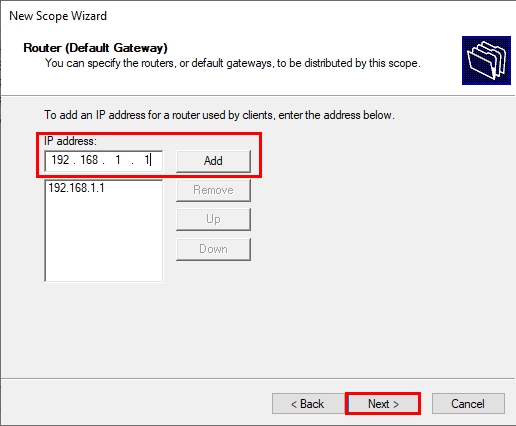 Specifying the Default Gateway for a DHCP Scope