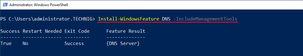 Install DNS Using Windows PowerShell Command