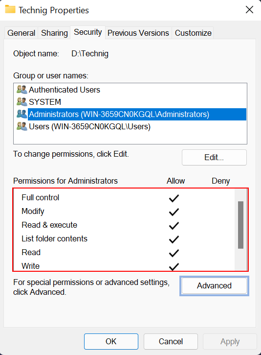 Basic permissions/How to configure NTFS permissions in Windows Server 2022